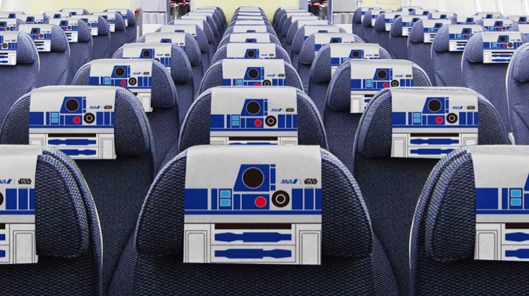 The R2-D2 themed ANA 787-9 features Star Wars headrests. (ANA/Boeing)