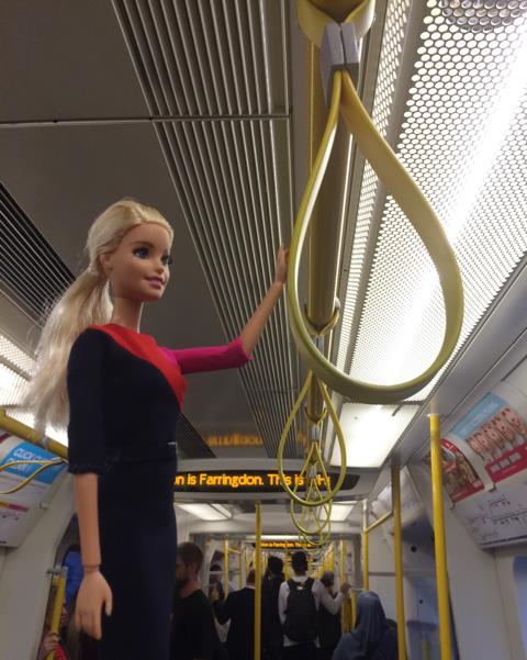 Qantas Barbie takes a ride on the London Tube. (Qantas) 