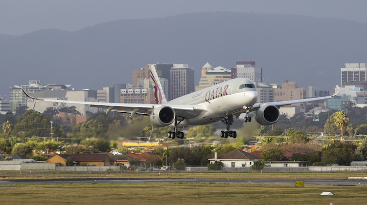 The first Airbus A350-900 commercial service to Australia prepares to touch down at Adelaide Airport. (Seth Jaworski)