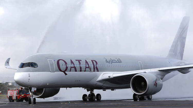 Qatar Airways flight QR914 receives an ARFF monitor cross at Adelaide Airport. (Qatar)