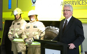 Airservices CEO Greg Russell speaks at the launch of the new ARFF protective clothing. (Paul Sadler) 
