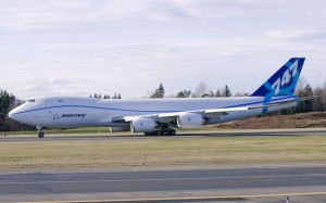 The 747-8F undergoes taxi testing. (Boeing)
