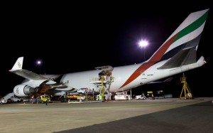 V8 supercars are unloaded at Avalon. (Emirates)