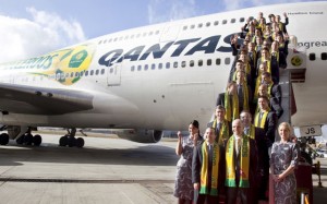 Victorian Premier John Brumby and Qantas CEO Alan Joyce were among the guests farewelling the Socceroos. (Qantas)