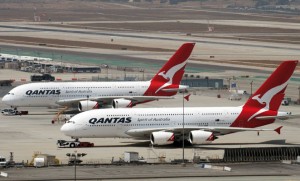 A file image of two A380s at LAX. (Glenn Alderton)