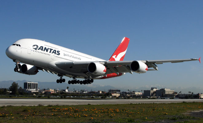 A file image of a Qantas A380 departing LAX. (Rob Finlayson)
