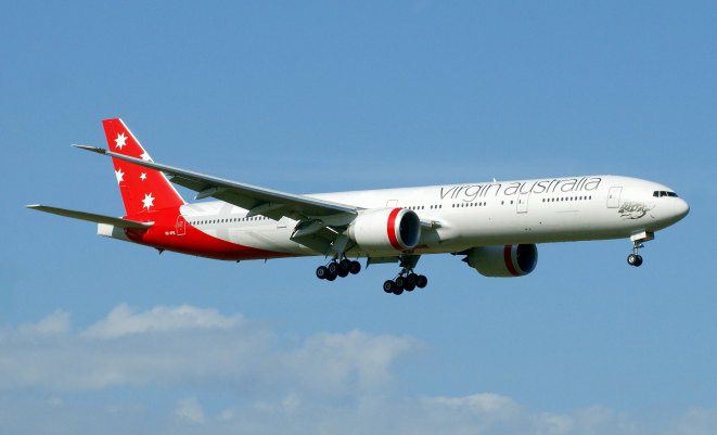 A Virgin Australia Boeing 777-300ER in a hybrid livery. (Brian Wilkes)