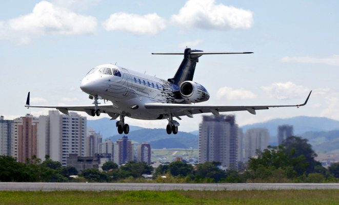 Embraer's Legacy 500 takes to the skies for the first time.  (Embraer)