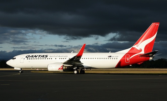 A Qantas 737 at Hobart Airport. The airline is to consolidate its Australian cal centre operations to the Tasmanian capital. (Rob Finlayson)