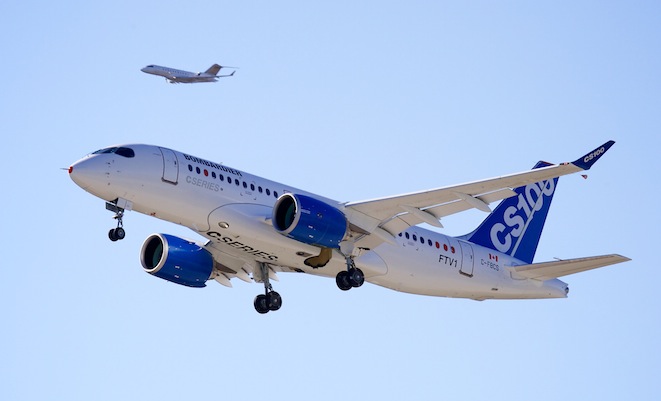 Bombardier's FTV1 CSeries development aircraft suffered an engine failure during ground runs.(Bombardier)