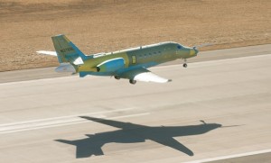 The Latitude prototype take off on its first flight. (Cessna)