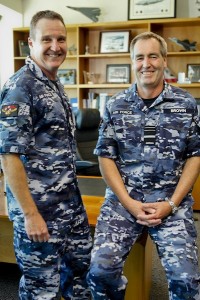 Chief of Air Force, Air Marshal Geoff Brown and Warrant Officer of the Air Force, Mark Pentreath in the new Air Force general purpose uniform.