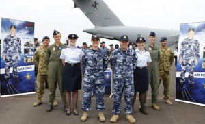 RAAF members display the current  range of uniforms, including the newly launched General Purpose Uniform.