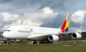 The first of six Asiana A380s rolls out of Airbus's Hamburg paint shop. (Airbus)