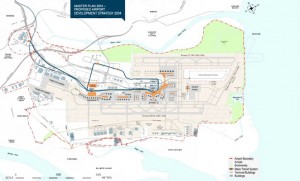 The BNE draft master plan shows the new runway, terminals, business precincts, and ground transport plans for the future. (BAC)