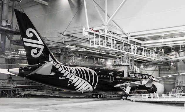 The first Air NZ in Boeing's Everett paint shop. (Boeing)
