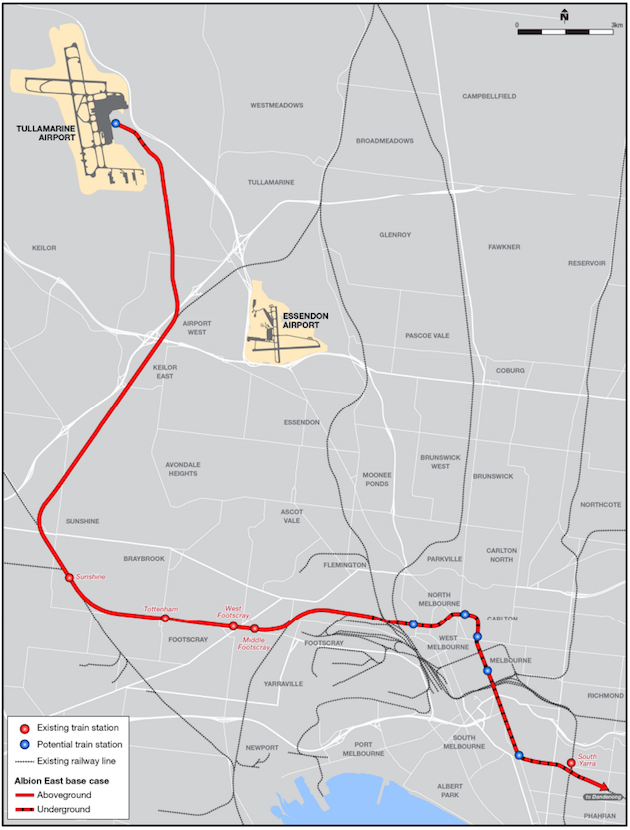 Diagram showing the Albion East design rail link to Melbourne Airport.
