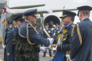Air Vice-Marshal (AVM) Mike Yardley takes command as Chief of Air Force in a ceremony at RNZAF Base Auckland. (RNZAF)