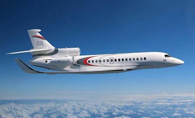 The Falcon 8X has the largest cabin of any of Dassault's Falcon family if business jets. (Dassault Aviation)