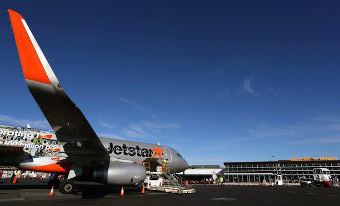 A Jetstar A320 at Hobart Airport, (Rob Finlayson)