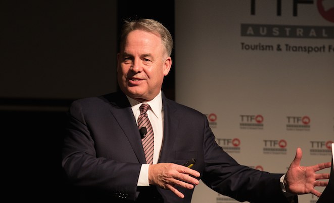 James Hogan speaks at the TTF Outlook conference in Sydney on Friday.