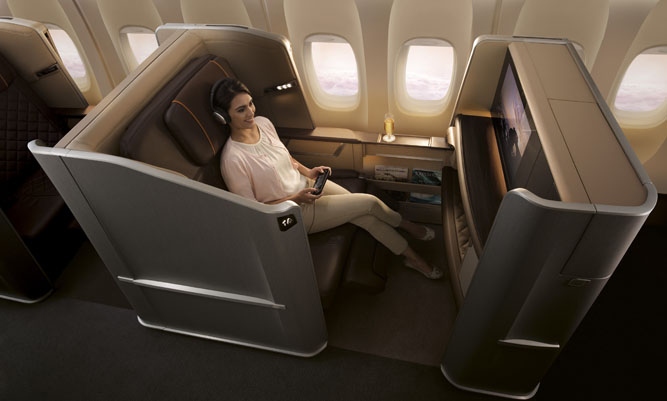 The new SIA 777-300ER First Class seat. (SIA)