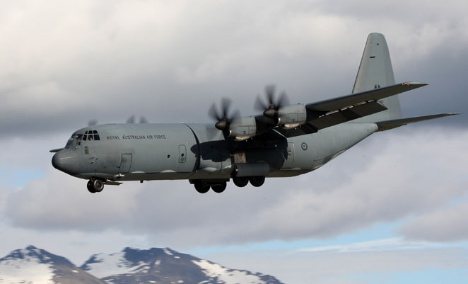 A RAAF C-130J on approach to JB Elmendorf-Richardson in Alaska. (Defence)