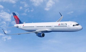 An artist's impression of an A321ceo in Delta colours. (Airbus)