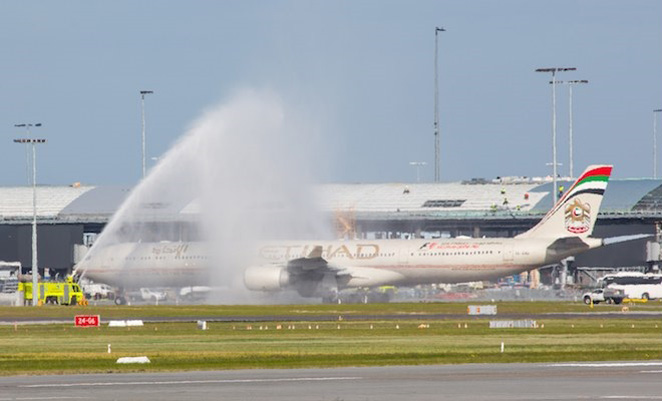The first direct Etihad flight from Abu Dhabi arrives in Perth on July 16. (Haydn Jones)
