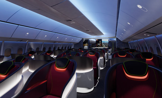 The 777X cabin will leverage off many of the design elements of the 787. (Boeing)