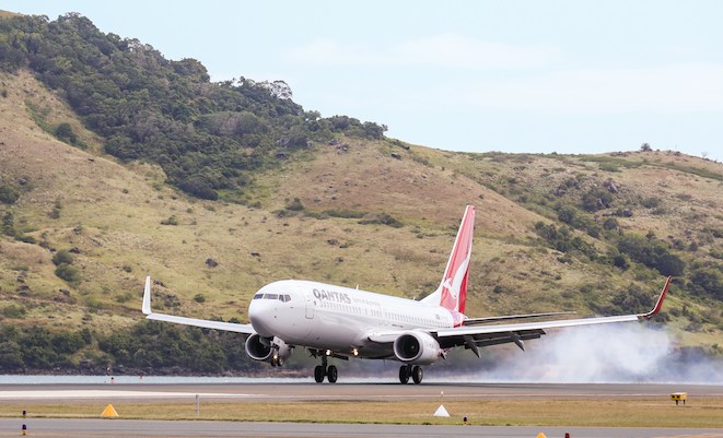 QF866 lands at Hamilton Island on Wednesday morning. (Qantas)