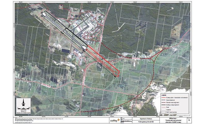 Part of the draft EIS involves the extension of the single runway at RAAF Williamtown/Newcastle Airport. (Image from EIS)