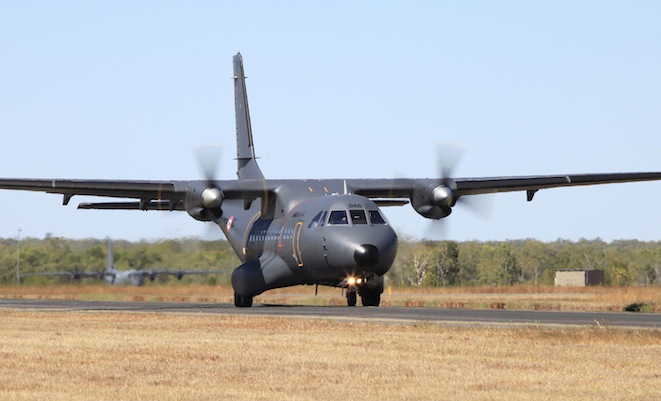 French CN-235 with a RAAF C-130J in the background. (Defence)