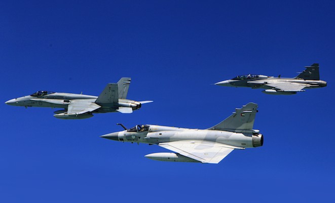Another view of the classic Hornet, UAE Mirage and Thai Gripen. (Defence)