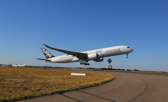 The A350 departs Sydney for Auckland on Tuesday afternoon. (Lee Gatland)