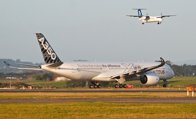 F-WWYV holding at Auckland Airport ahead of its departure to Chile. (Andrew Aley)