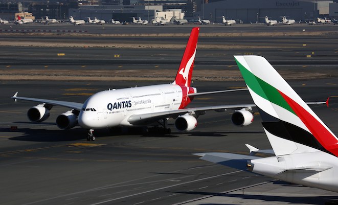 A Qantas A380 at Dubai. (Rob Finlayson)
