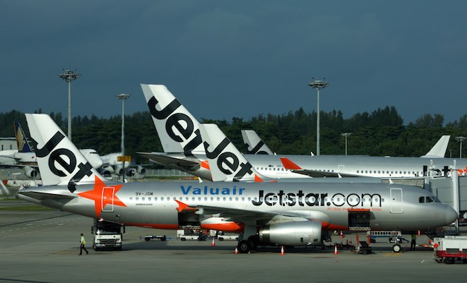 Jetstar aircraft in "overcooked" Singapore. (Rob Finlayson)