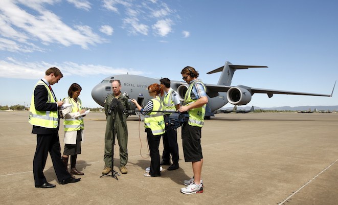 As Commander Air Lift Group John Oddie talks to media in 2009. (Defence)