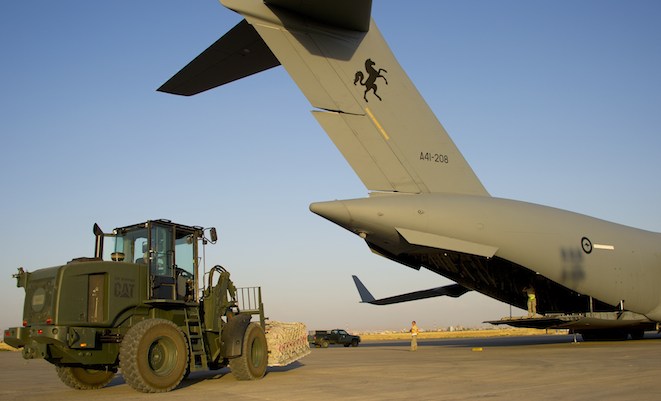 RAAF C-17 A41-208 is unloaded at Erbil, Iraq. (Defence)