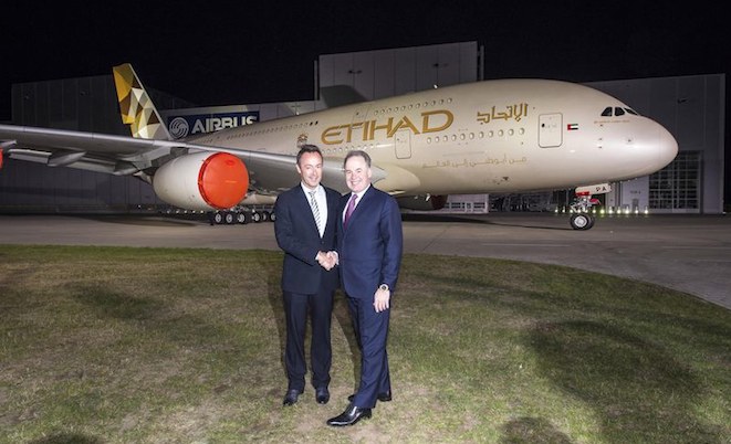 Airbus_President_and_CEO_Fabrice_Bregier__Etihad_Airways_President_and_CEO_James_Hogan__Rollout_A380_25Sep_2014_1