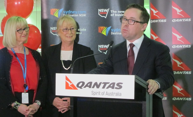 Qantas chief executive Alan Joyce launches A380 services to Dallas.