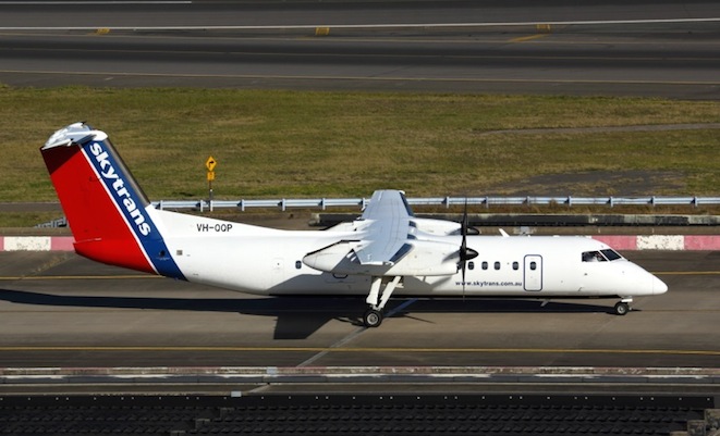 A Skytrans Dash8 Q300 at Sydney Airport in August 2013