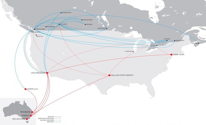Qantas options to Canada via WestJet, American and Alaska (Qantas)