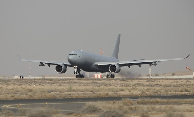 The RAAF KC-30A lands at Al Minhad. (Defence)