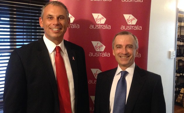 Northern Territory Chief Minister Adam Giles with Virgin Australia CEO John Borghetti.
