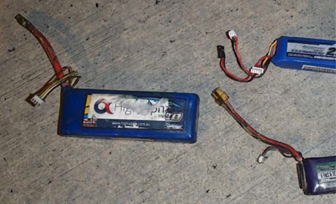 The batteries in the passenger's check-in luggage. (ATSB)