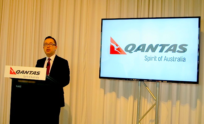 Qantas chief executive Alan Joyce launching the new business class seat.