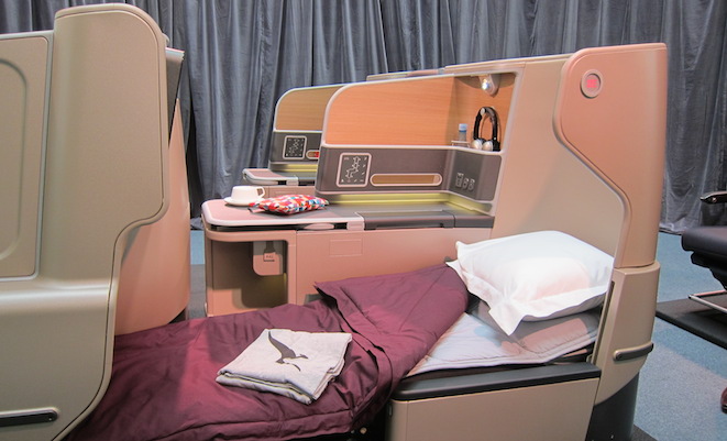 The new Qantas business class seats are fully flat with aisle access for all passengers.