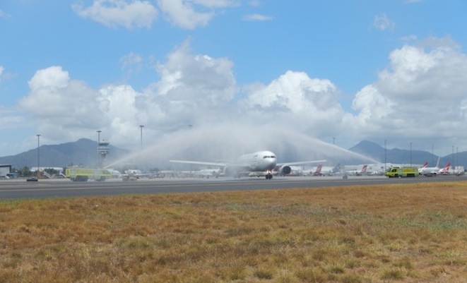 Qantas's last 767 service to Cairns gets farewelled. (Airservices)